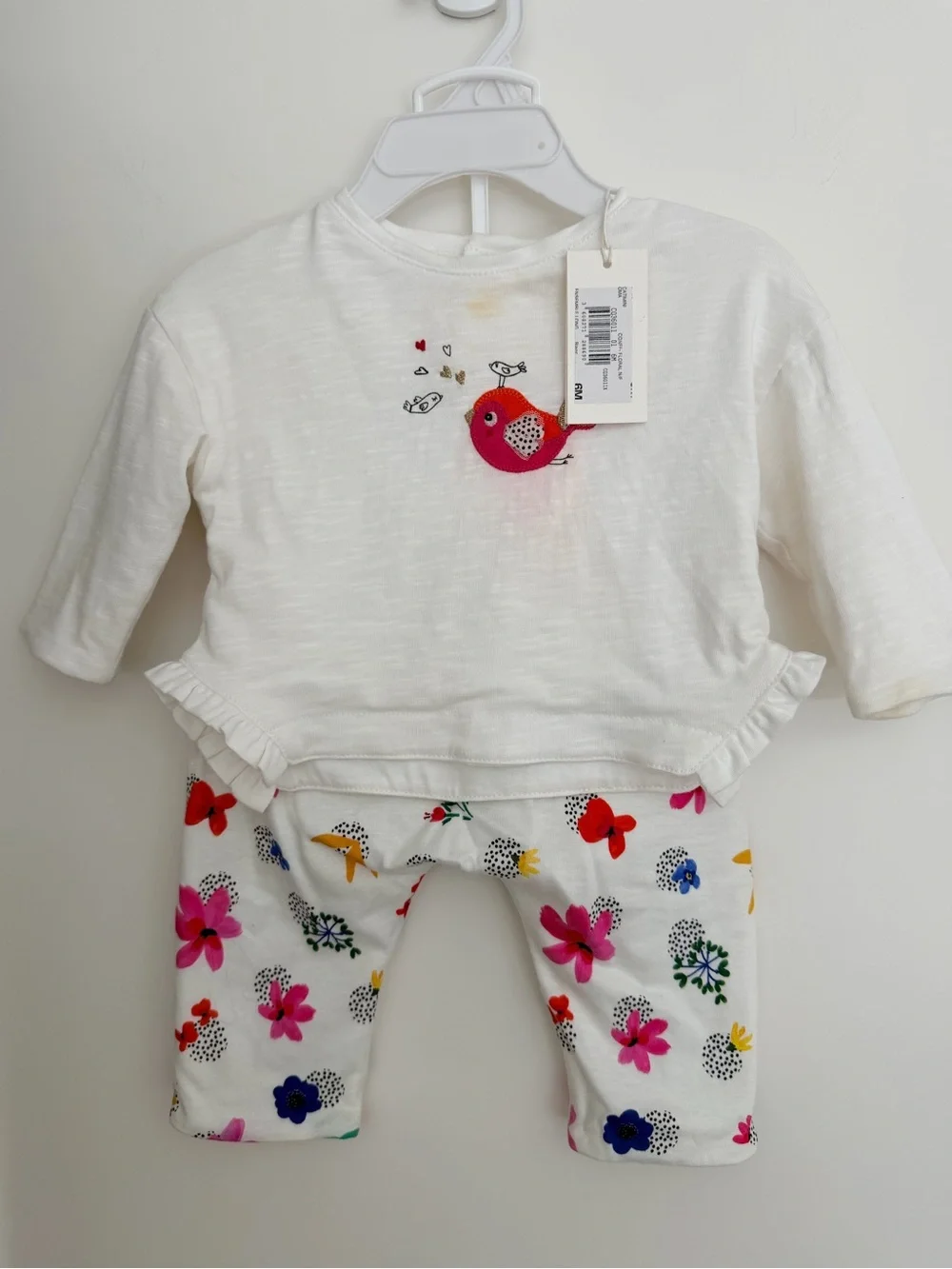 Catmini Baby Two-Piece Set with Pink Bird & Floral Leggings